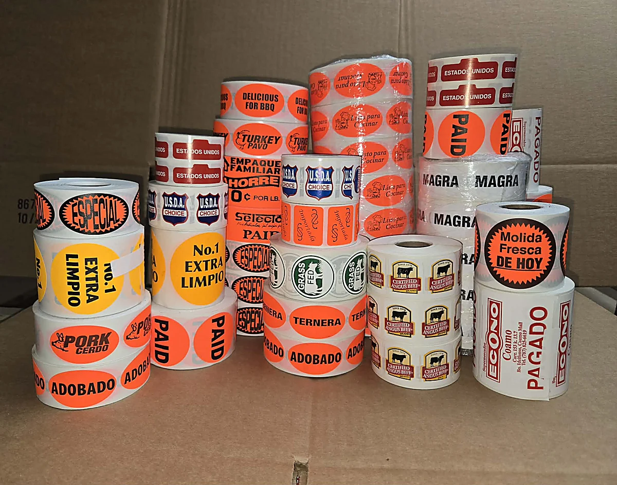 Custom supermarket and butcher label rolls produced by Any Label U Need